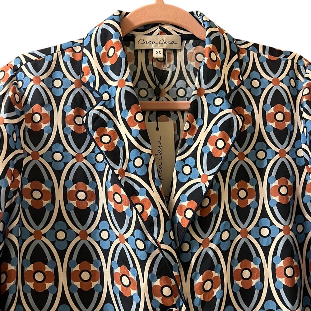 Cara Cara Top Venezia Printed Silk-Twill Blouse Button Shirt Jacket Sz XS - Picture 5 of 11
